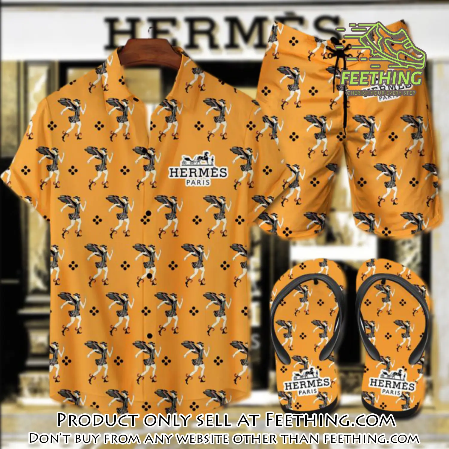 Hermes flip flops and combo hawaii shirt shorts luxury brand summer outfit hsf080 ft4944829